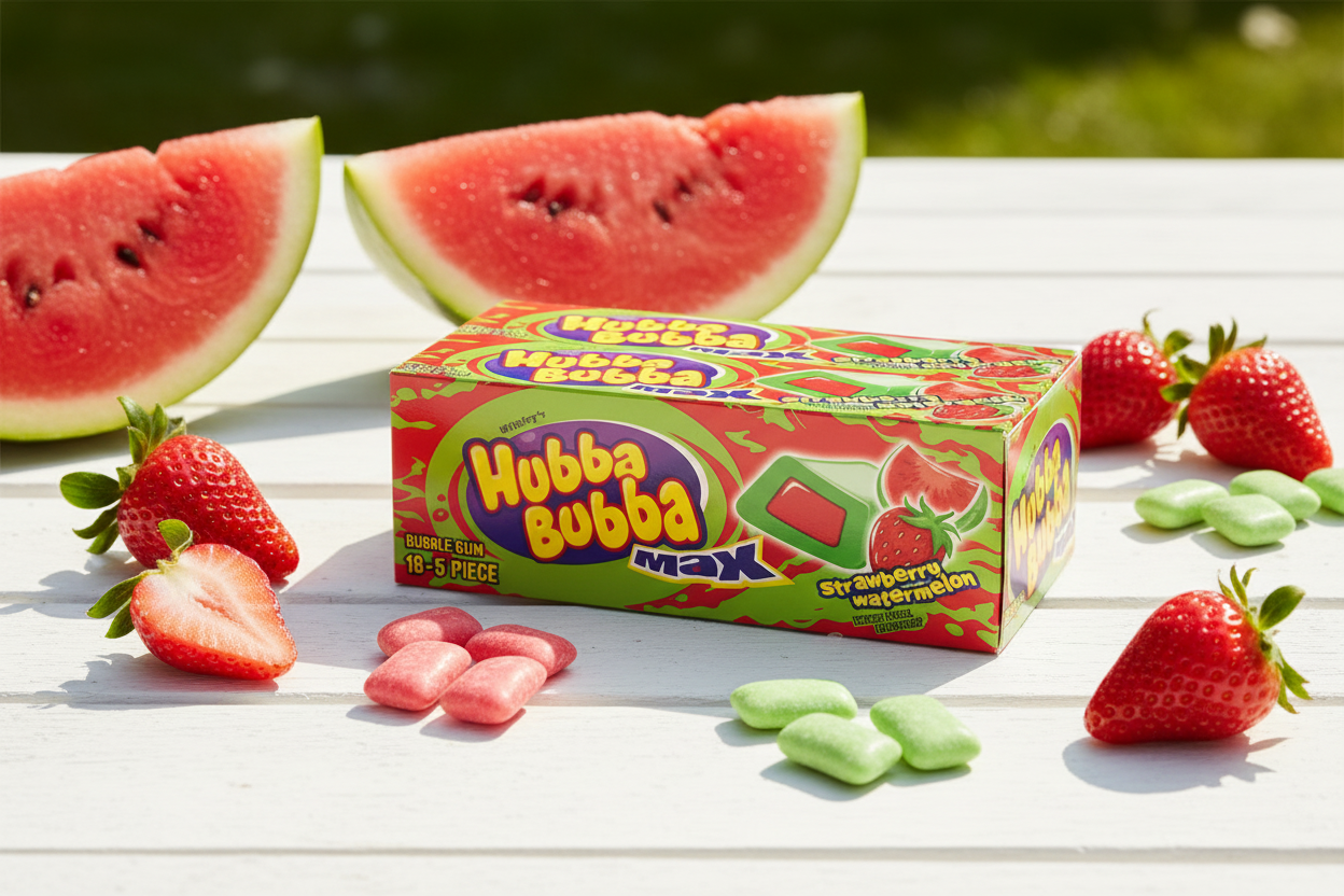 Hubba Bubba Max Strawberry Watermelon Box Lifestyle