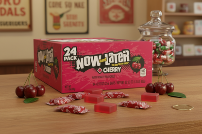 Now and Later Cherry 24 pack retro candy store counter lifestyle