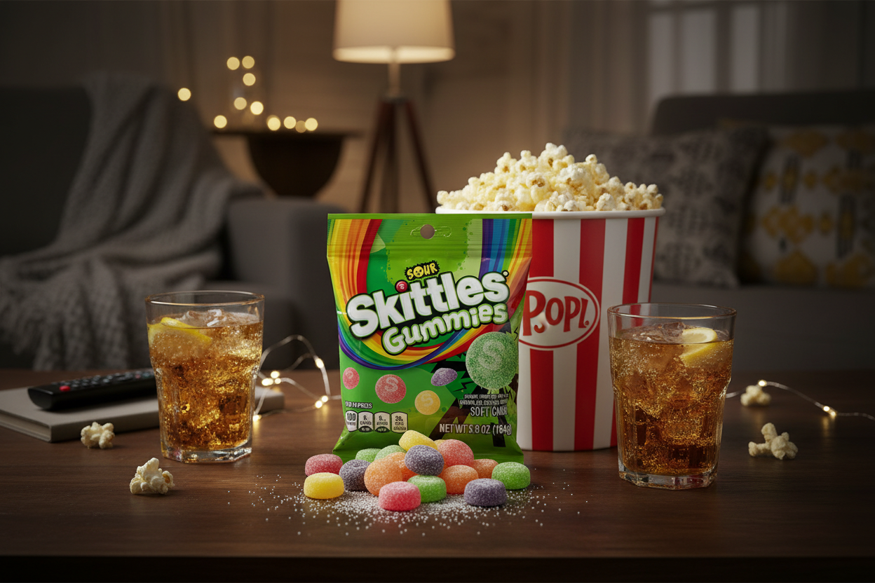 Skittles Gummies Sour movie night lifestyle