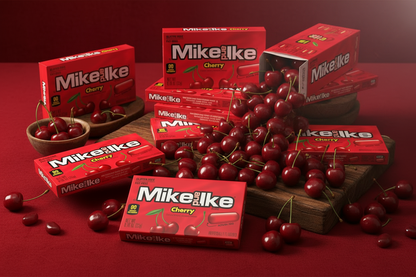 Mike and Ike Cherry pack of 24 cherry spill red surface lifestyle