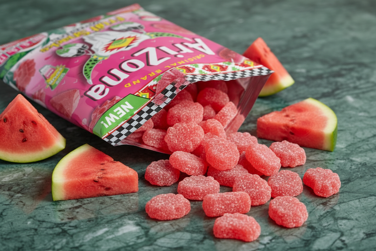Arizona Gummies Sour Watermelon green marble spill lifestyle