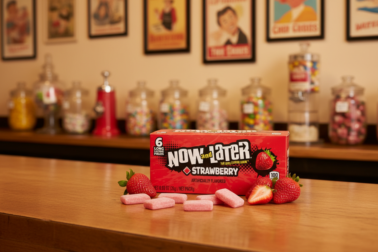Now and Later Strawberry 24 pack retro candy store counter lifestyle