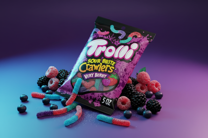 Trolli Sour Brite Crawlers Very Berry 5oz berry gummy worm spill lifestyle