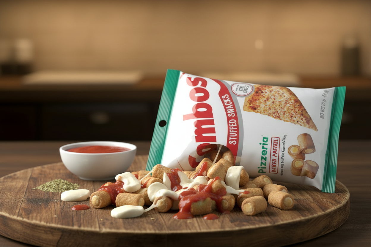 Combos Pizzeria Pretzels 6oz rustic wood pizza vibes lifestyle