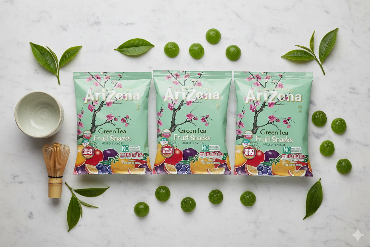 Arizona Gummies Green Tea 3-pack marble flat lay lifestyle