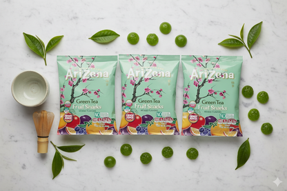Arizona Gummies Green Tea 3-pack marble flat lay lifestyle