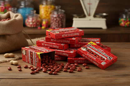 Ferrara Pan Boston Baked Beans bulk case of 24 rustic candy store lifestyle