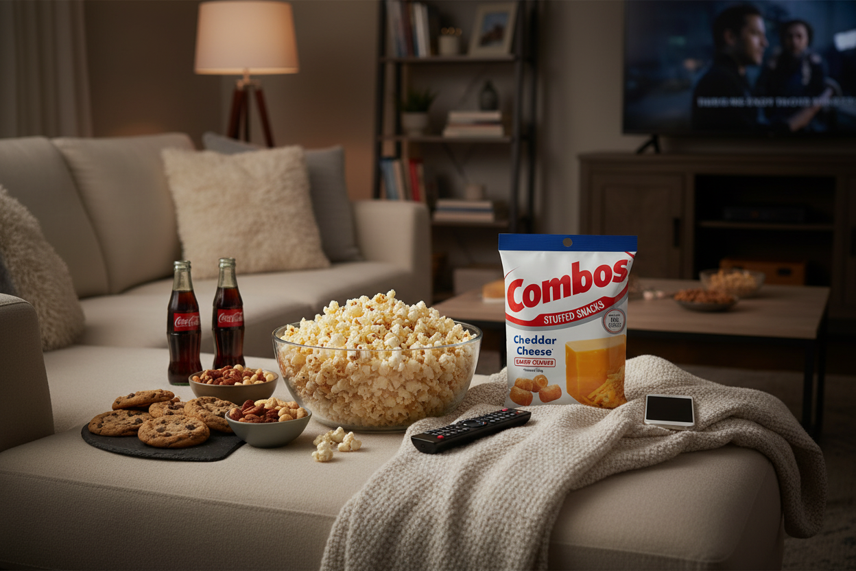 Combos Cheddar Cheese Pretzel Snacks movie night lifestyle