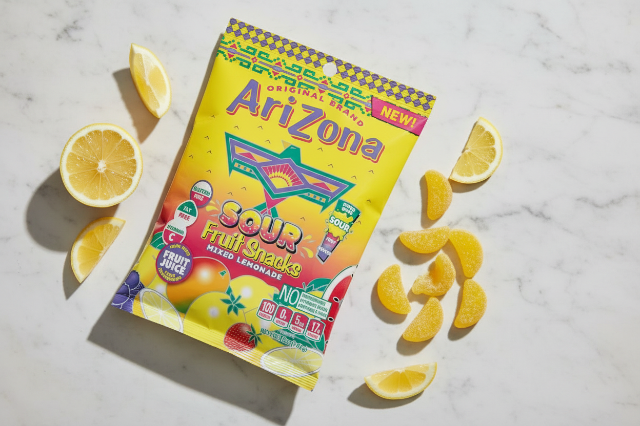 Arizona Sour Lemonade Gummies yellow marble spill lifestyle