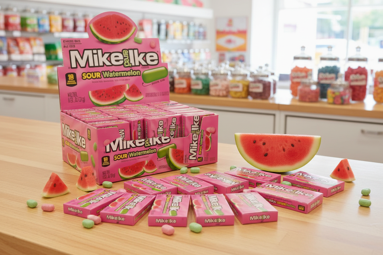 Mike and Ike Sour Watermelon pack of 24 retail counter lifestyle