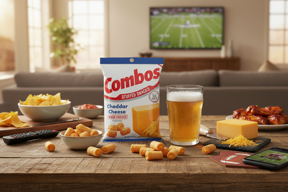 Combos Cheddar Cheese Pretzel Snacks game day lifestyle
