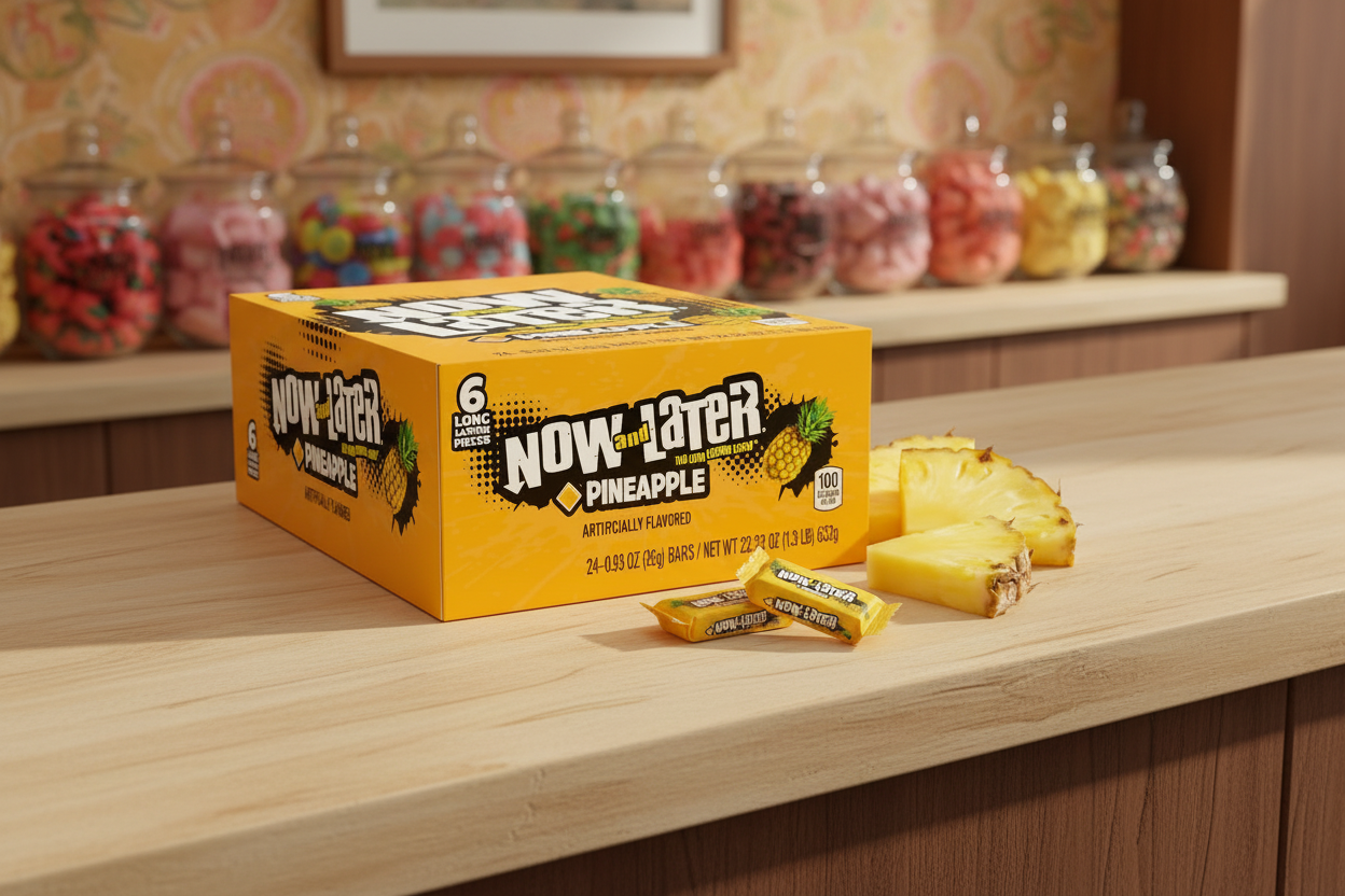 Now and Later Pineapple 24 pack retro candy store counter lifestyle