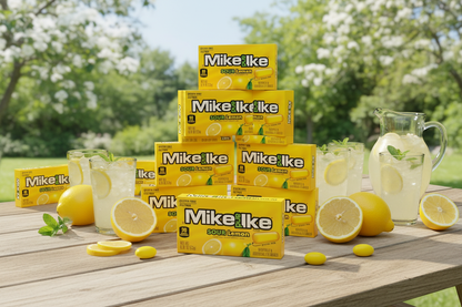 Mike and Ike Sour Lemon pack of 24 sunny lemonade table lifestyle