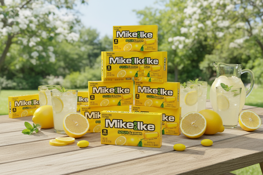 Mike and Ike Sour Lemon pack of 24 sunny lemonade table lifestyle