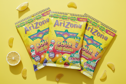 Arizona Sour Lemonade Gummies 3-pack bundle yellow surface lifestyle