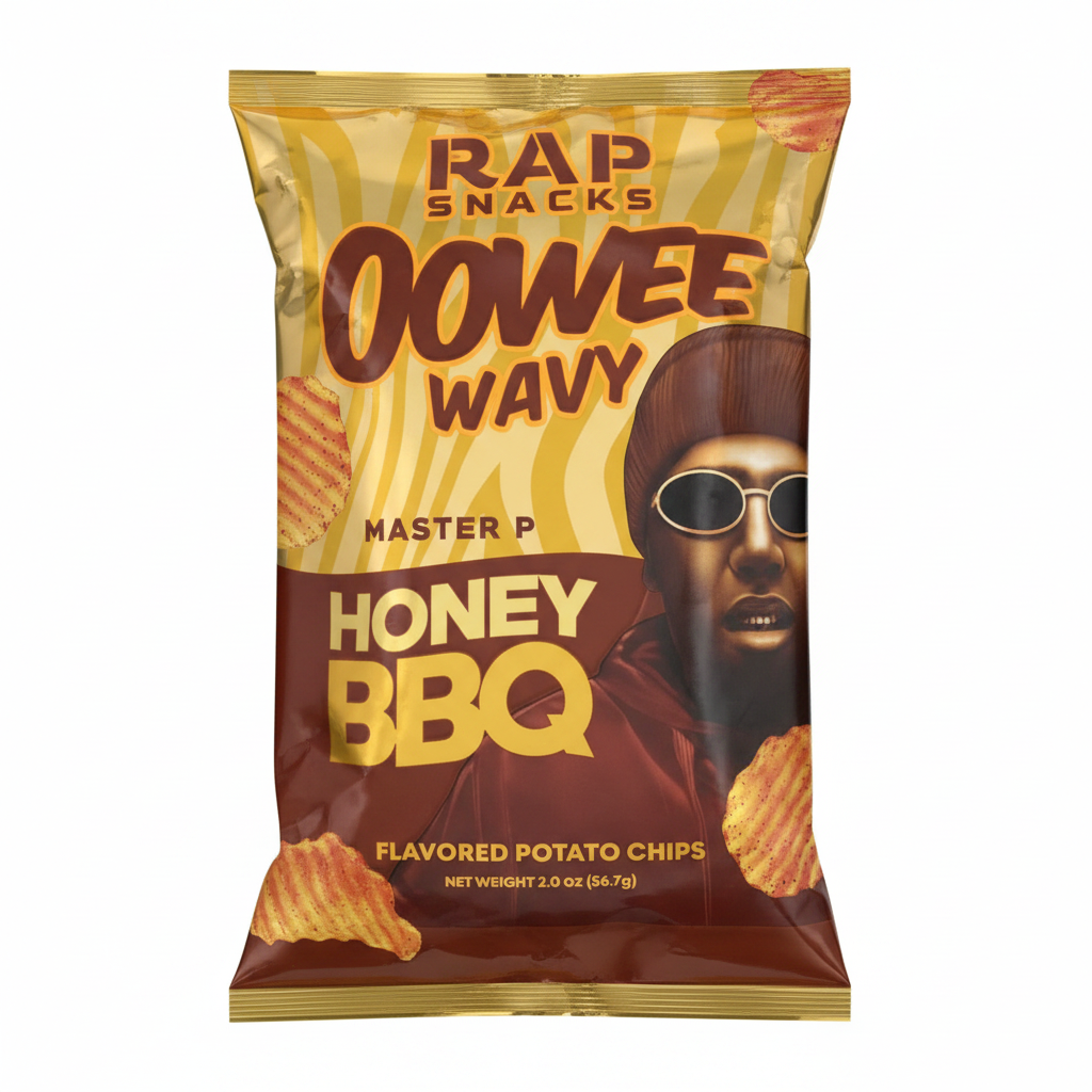 Rap Snacks Master P Oowee Wavy Honey BBQ chips bag enhanced