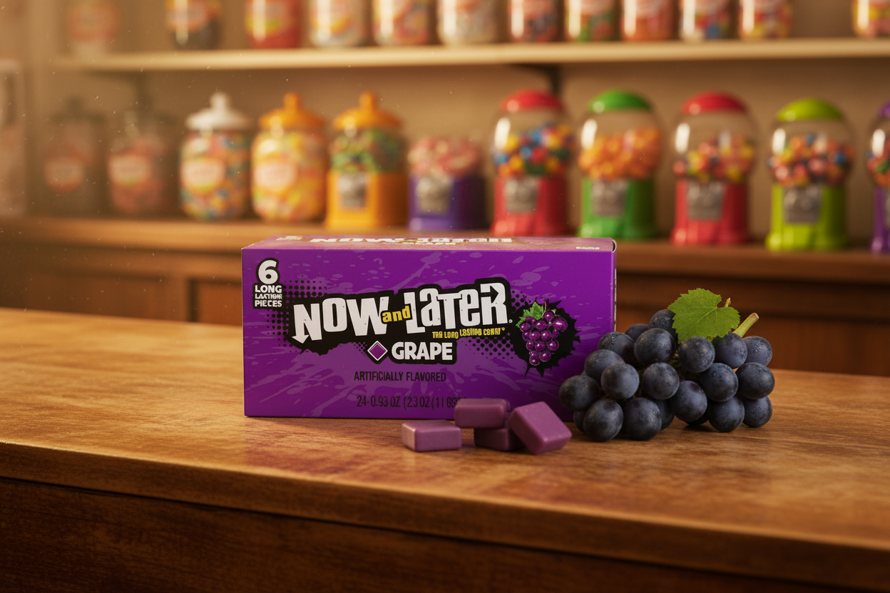 Now and Later Grape 24 pack retro candy store counter lifestyle