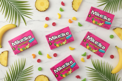 Mike and Ike Tropical Typhoon pack of 24 marble flat lay with pineapple lifestyle