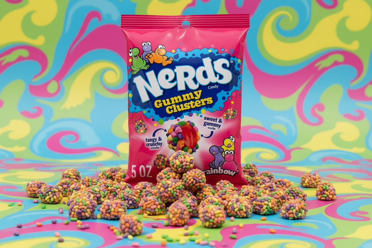 Nerds Gummy Clusters Rainbow 5oz rainbow cluster spill multicolor surface lifestyle