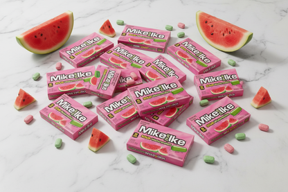 Mike and Ike Sour Watermelon pack of 24 marble flat lay lifestyle