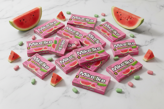 Mike and Ike Sour Watermelon pack of 24 marble flat lay lifestyle