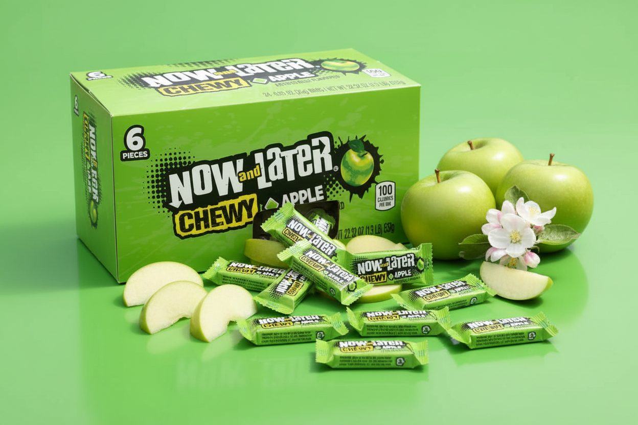 Now and Later Apple 24 pack apple candy spill green surface lifestyle