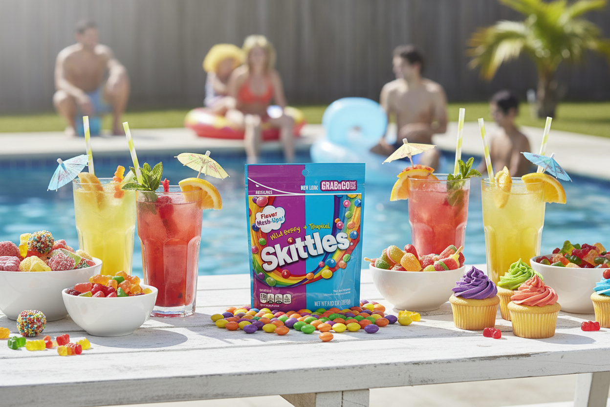 Skittles Mash-Ups pool party snack table lifestyle