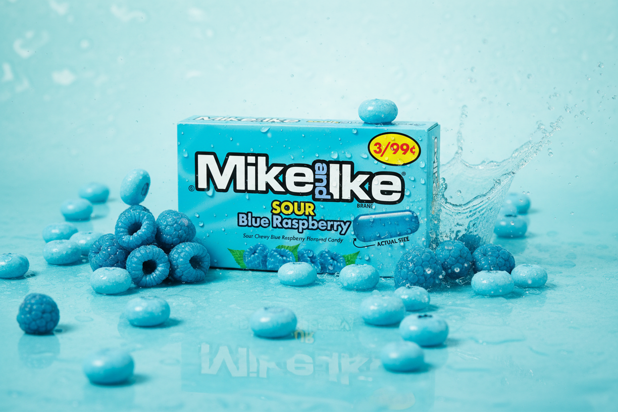 Mike and Ike Sour Blue Raspberry Single Box Lifestyle